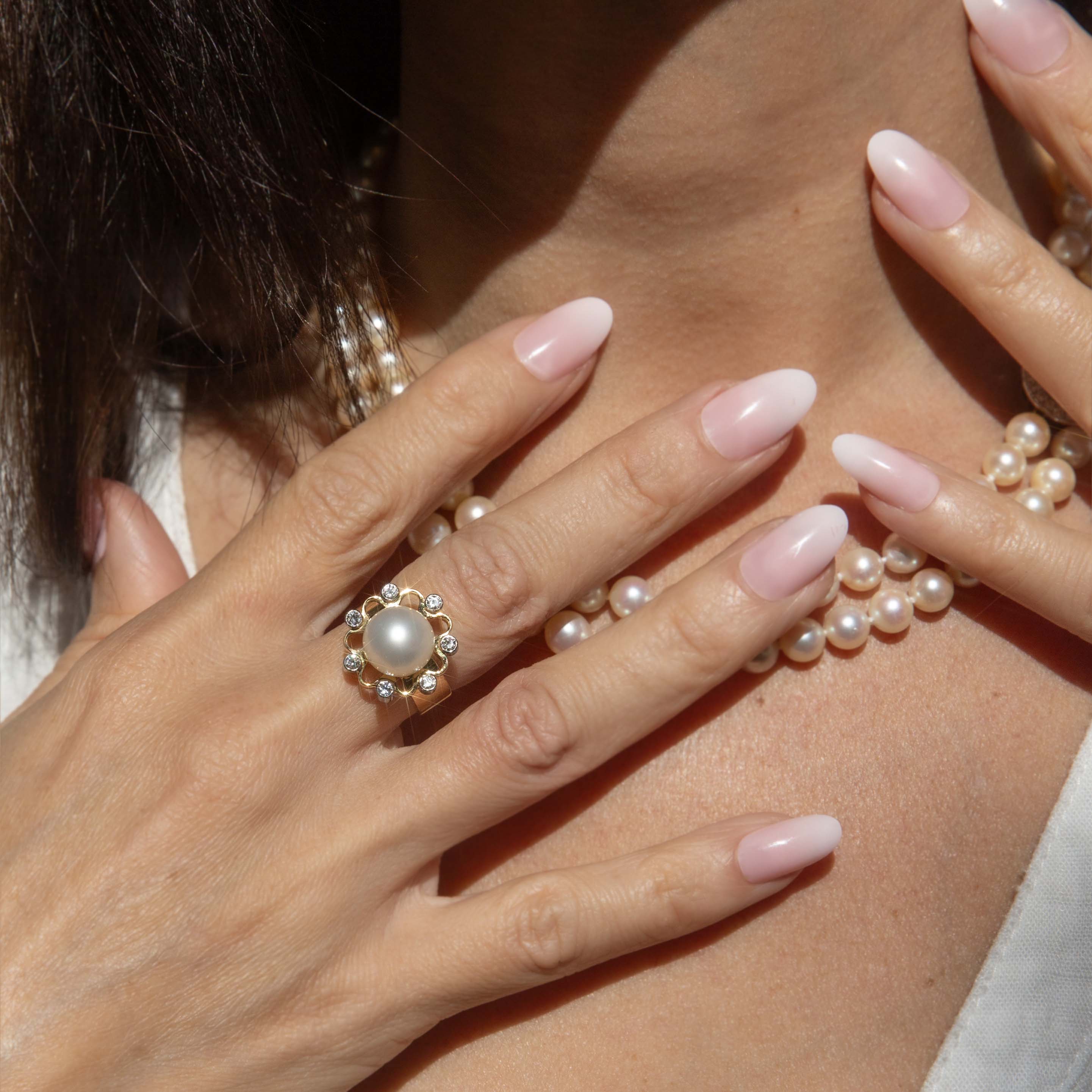 Annabelle South Sea Pearl & Diamond Ring 18K Two Tone Gold Rings Anthology Jewellers 
