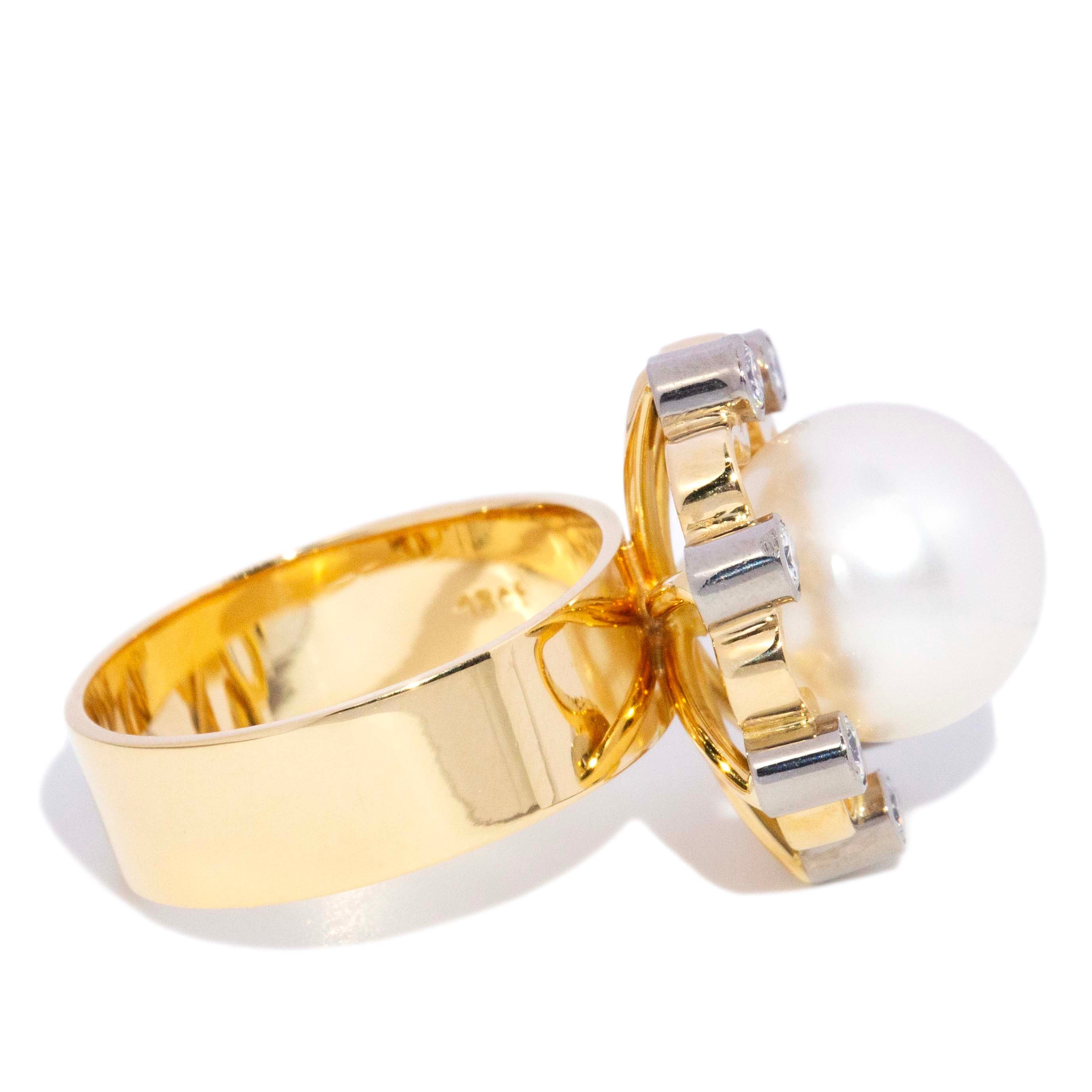 Annabelle South Sea Pearl & Diamond Ring 18K Two Tone Gold Rings Anthology Jewellers 