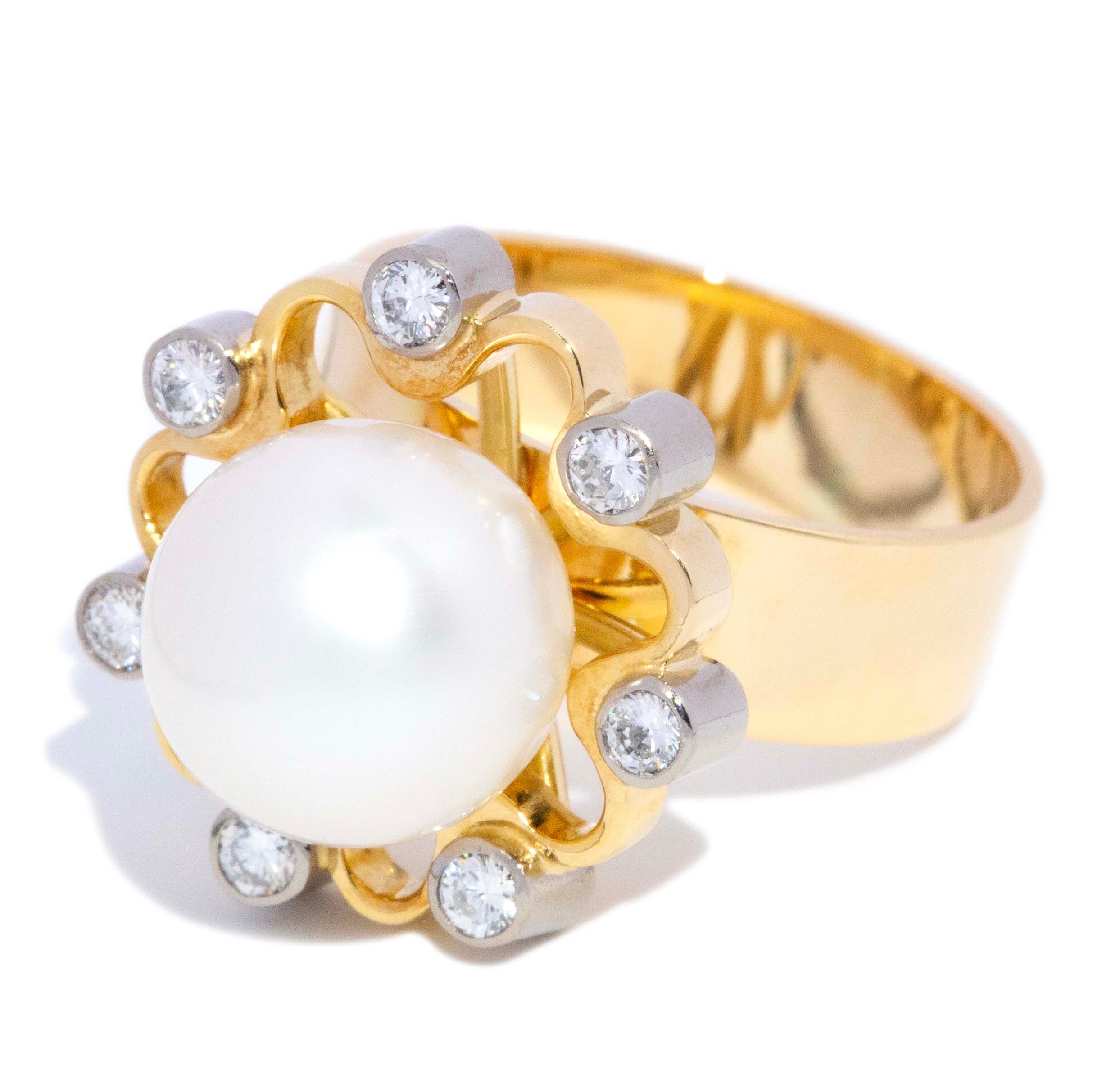 Annabelle South Sea Pearl & Diamond Ring 18K Two Tone Gold Rings Anthology Jewellers 