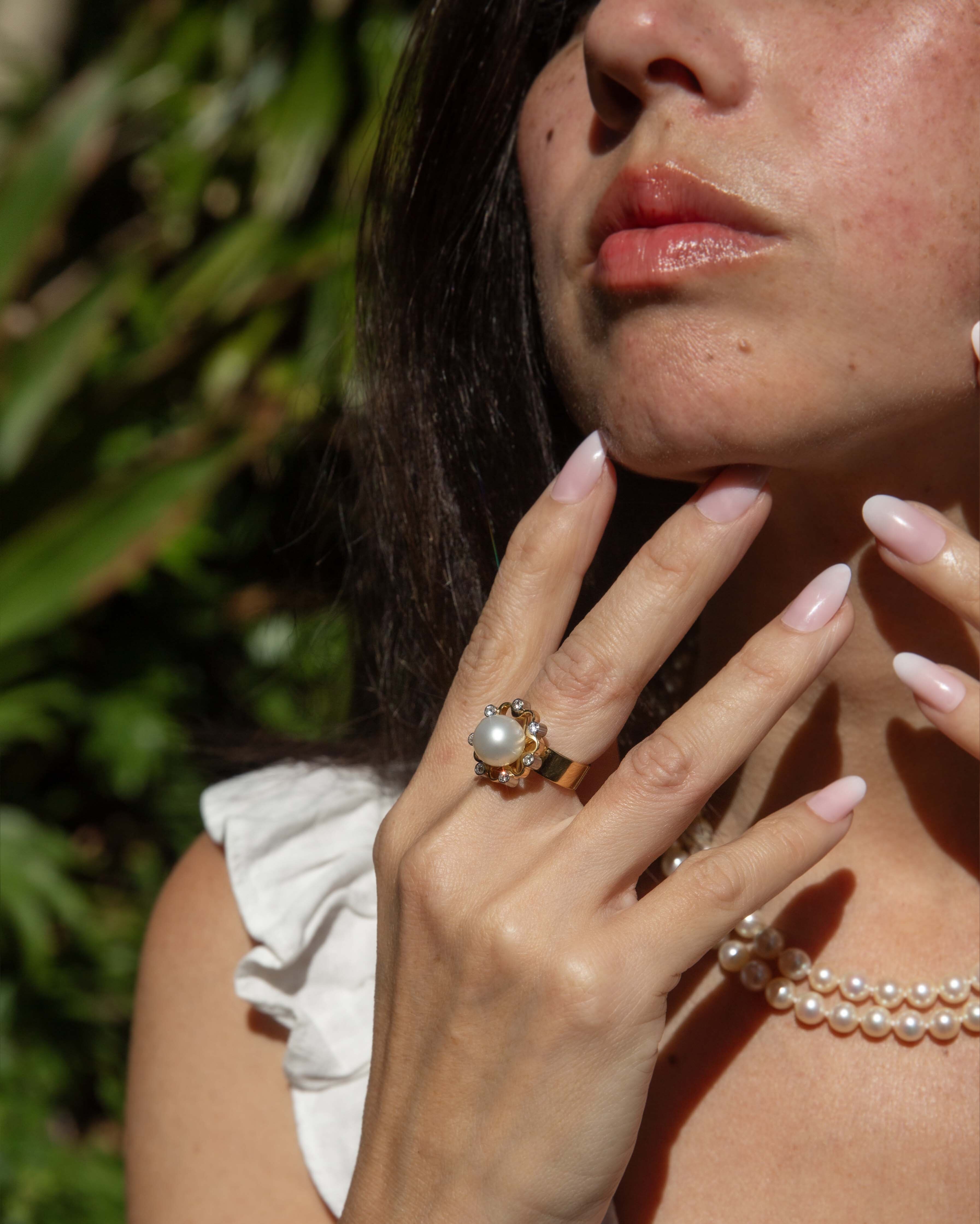 Annabelle South Sea Pearl & Diamond Ring 18K Two Tone Gold Rings Anthology Jewellers 