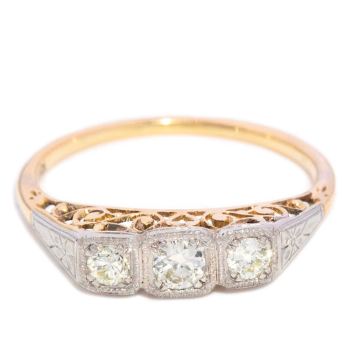 Annie 1960s Diamond Trilogy Ring 18K Two Tone Gold