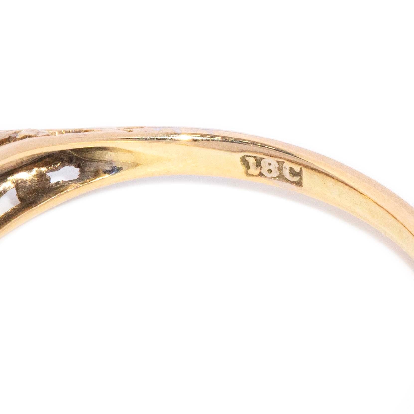 Annie 1960s Diamond Three Stone Filigree Ring 18ct Two Tone Gold Rings Imperial Jewellery 