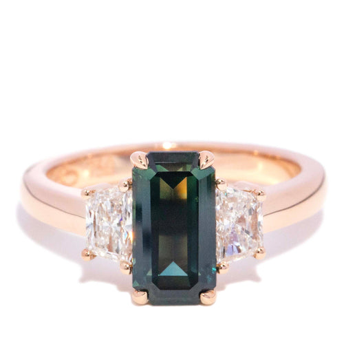 Anthea Parti Sapphire Diamond Trilogy Ring 18K Rose Gold