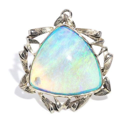 Anuhea 1950s Trilliant Crystal Opal Brooch 9K White Gold