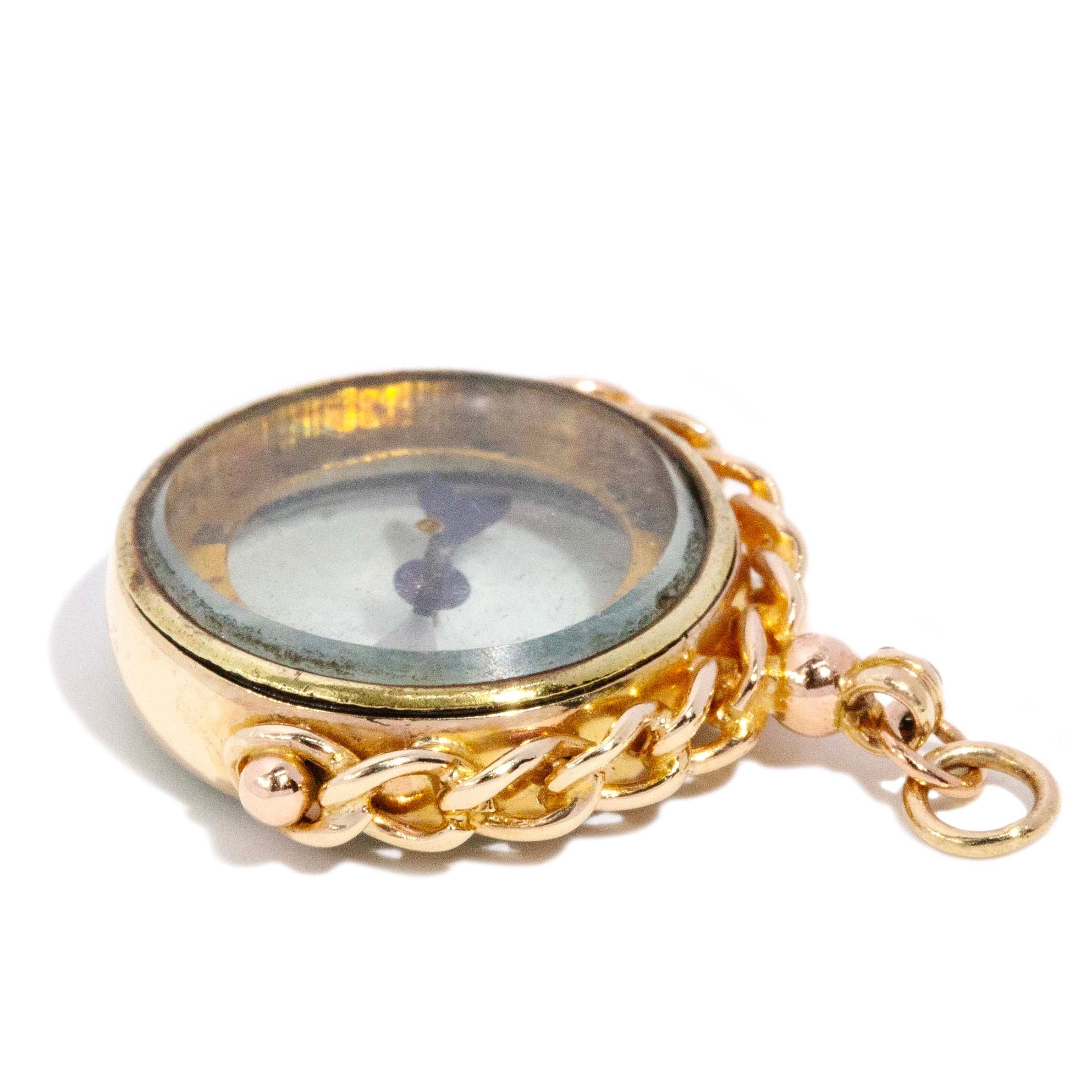 Anwar Antique 1924 Rope Twist Working Compass Spinner Pendant 9ct Yellow Gold Pendants/Necklaces Imperial Jewellery 