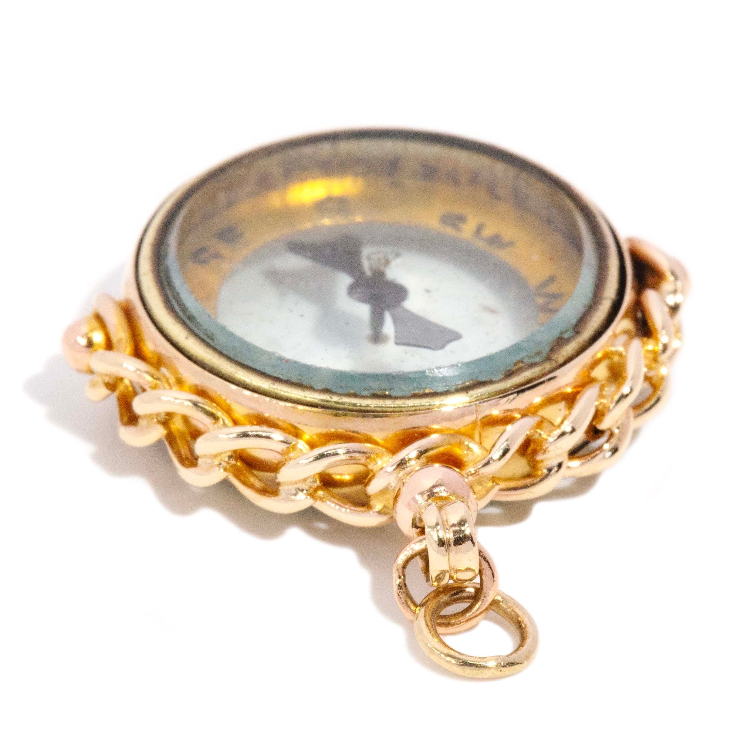 Anwar Antique 1924 Rope Twist Working Compass Spinner Pendant 9ct Yellow Gold Pendants/Necklaces Imperial Jewellery 