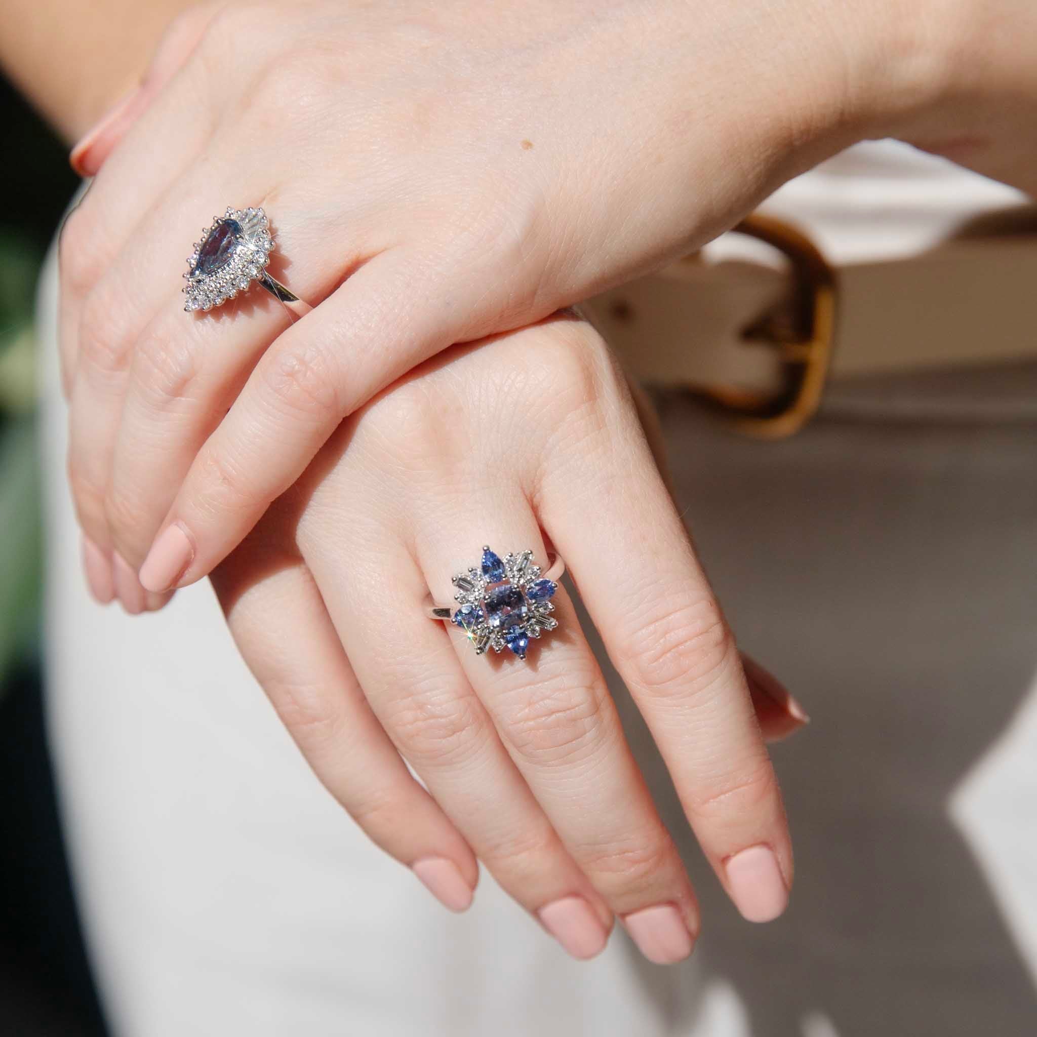 Asherah Pear Sapphire Double Halo RIng 18ct White Gold Rings Imperial Jewellery 
