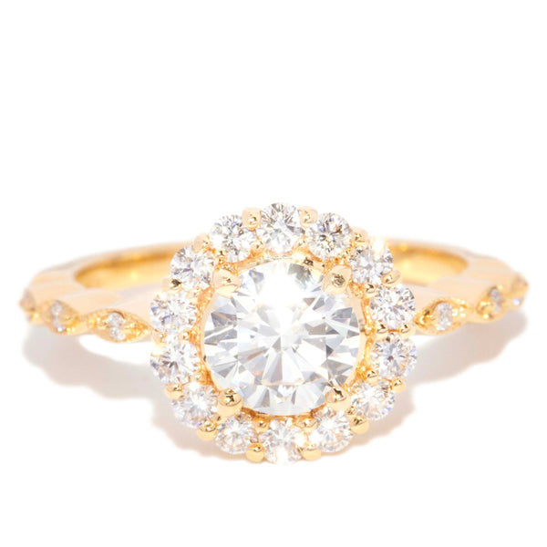 Atlas 1.01 Carat GIA Certified Diamond Scalloped Halo Ring 18ct Yellow Gold Rings Imperial Jewellery 