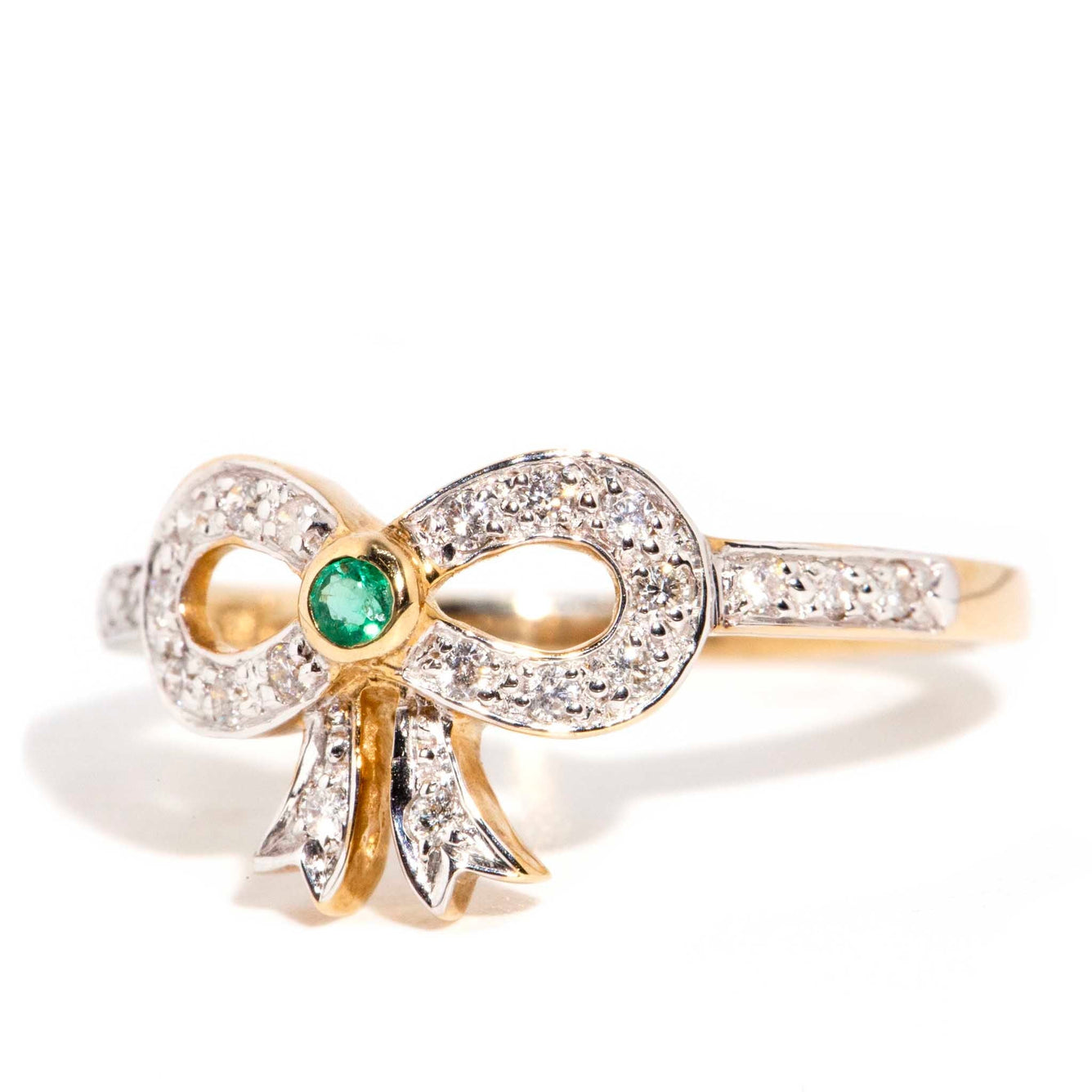 Audrey Emerald & Diamond Bow Ring 9 Carat Gold* DRAFT Rings Imperial Jewellery 