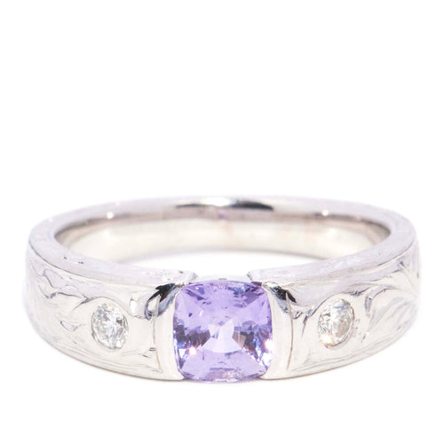 Aurea Lavender Sapphire Diamond Trilogy Ring 18K White Gold