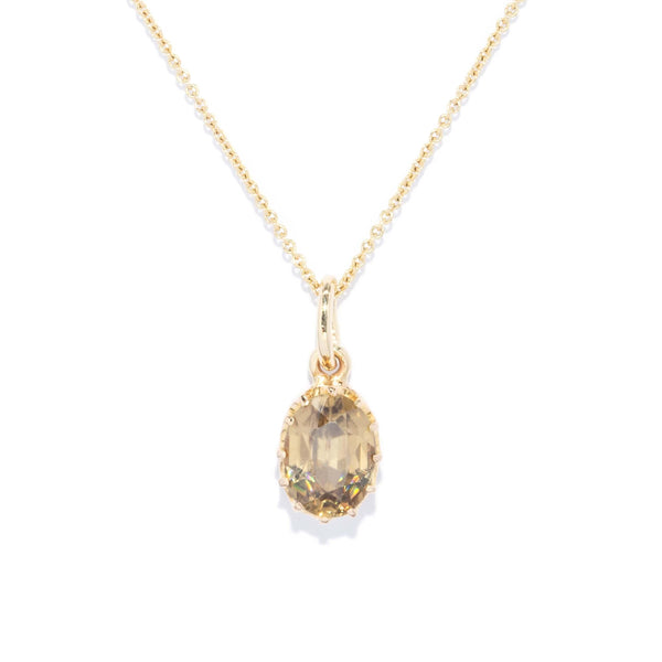Vintage Circa 1930s Yellow Zircon Solitaire Pendant 15 Carat Gold