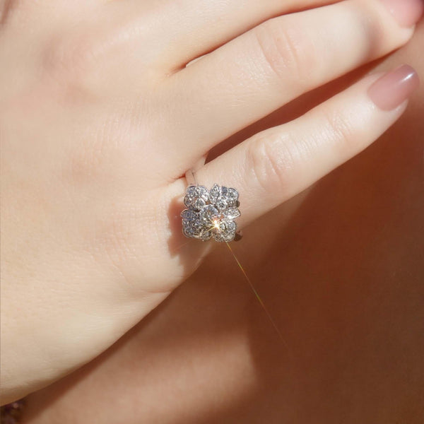 Vintage Circa 1950s Diamond Cluster Ring 14 Carat White Gold