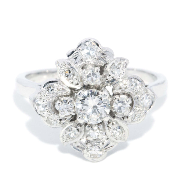 Vintage Circa 1950s Diamond Cluster Ring 14 Carat White Gold
