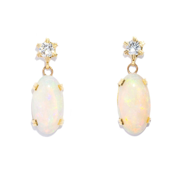 Azalea White Opal & Diamond Earrings 18ct Yellow Gold Earrings Imperial Jewellery 