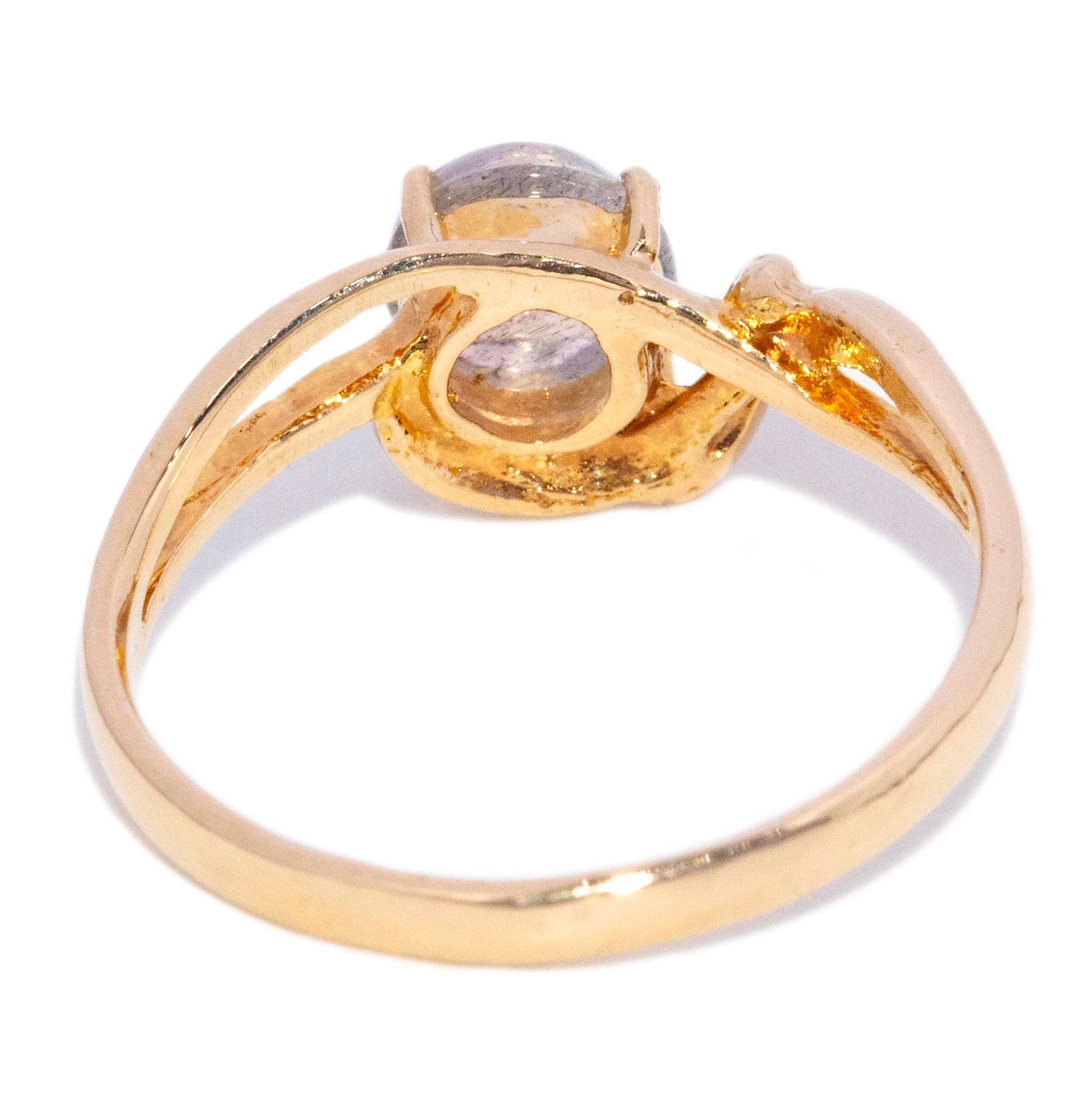 Betsy Moonstone Openwork Bypass Ring 10K Yellow Gold Rings Imperial Jewellery 