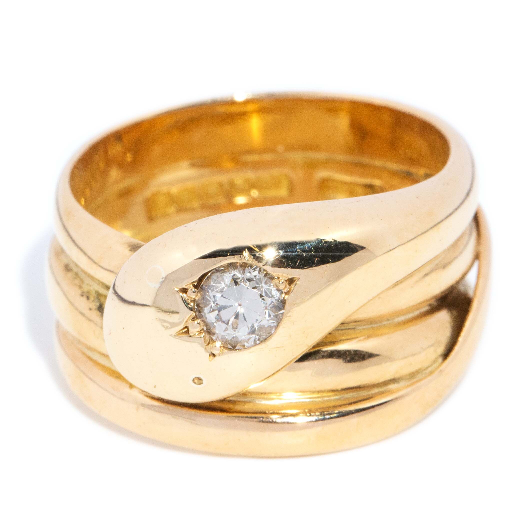 Blaise Edwardian Diamond Coiled Snake Ring 18ct Gold Rings Imperial Jewellery 