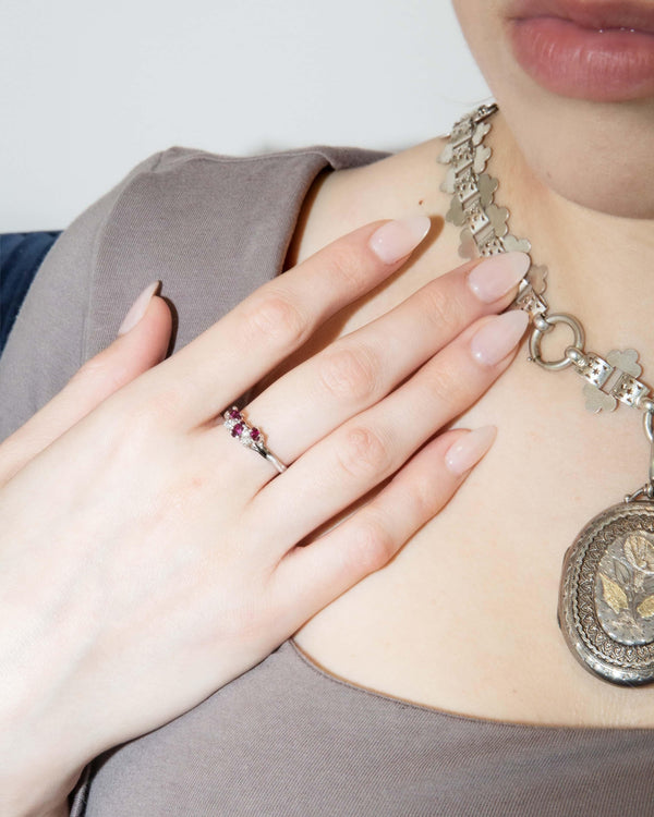 Antique Victorian Era Sterling Silver Book Chain & Floral Keepsake Locket