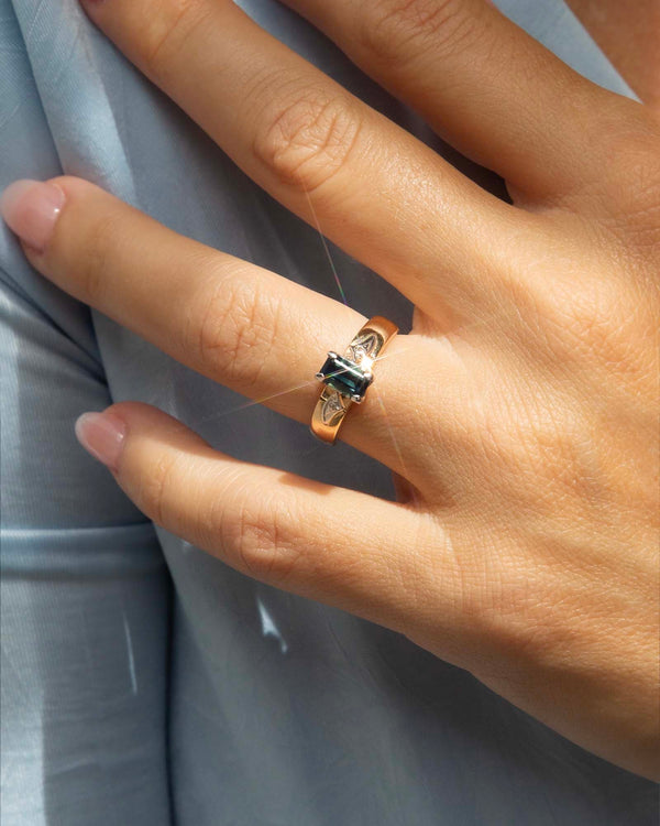 Bridie 1970s Parti Sapphire & Diamond Ring 9ct Gold & Platinum Rings Imperial Jewellery 