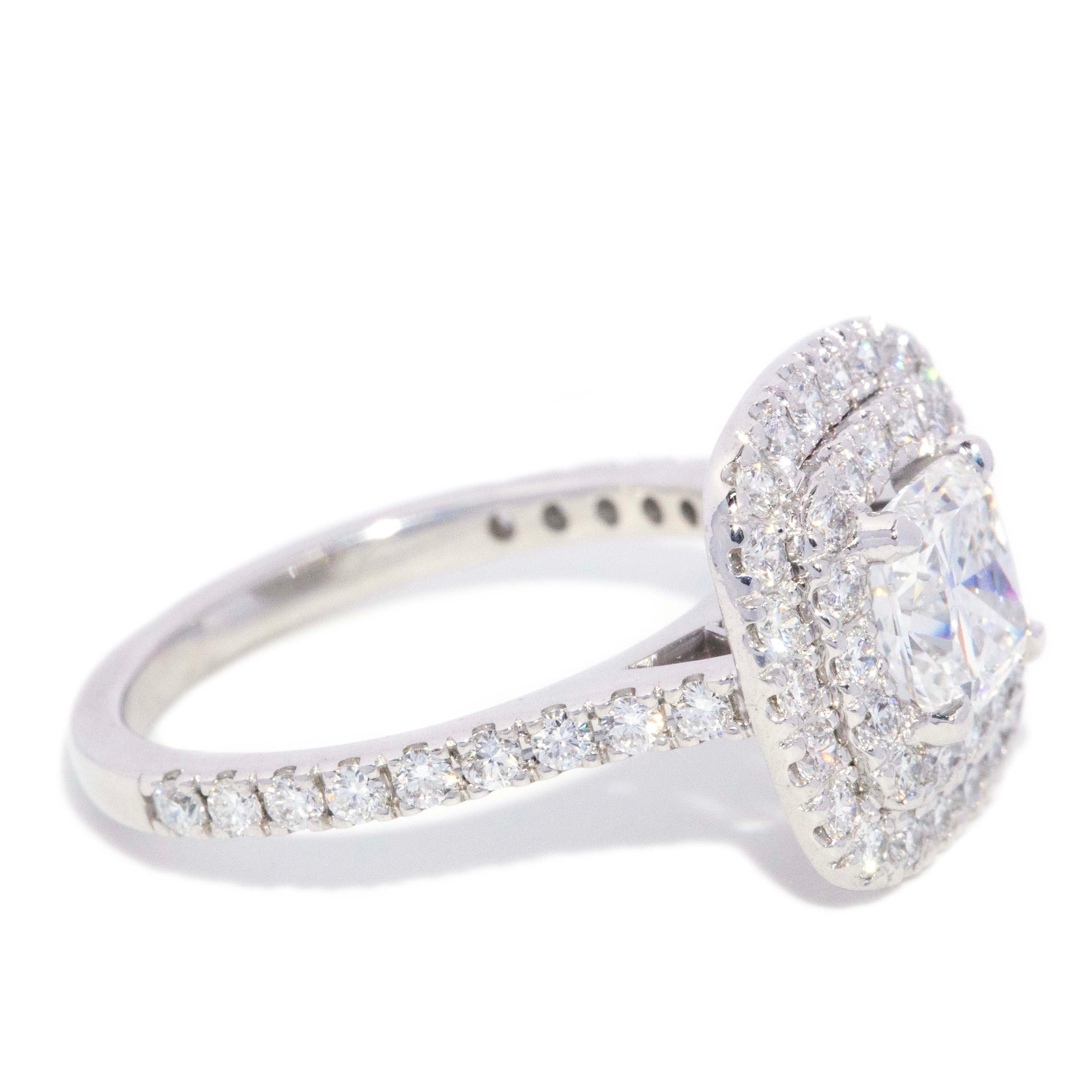 Brienne GIA Certified Cushion Cut Diamond Double Halo Ring 18ct White Gold Rings Imperial Jewellery 