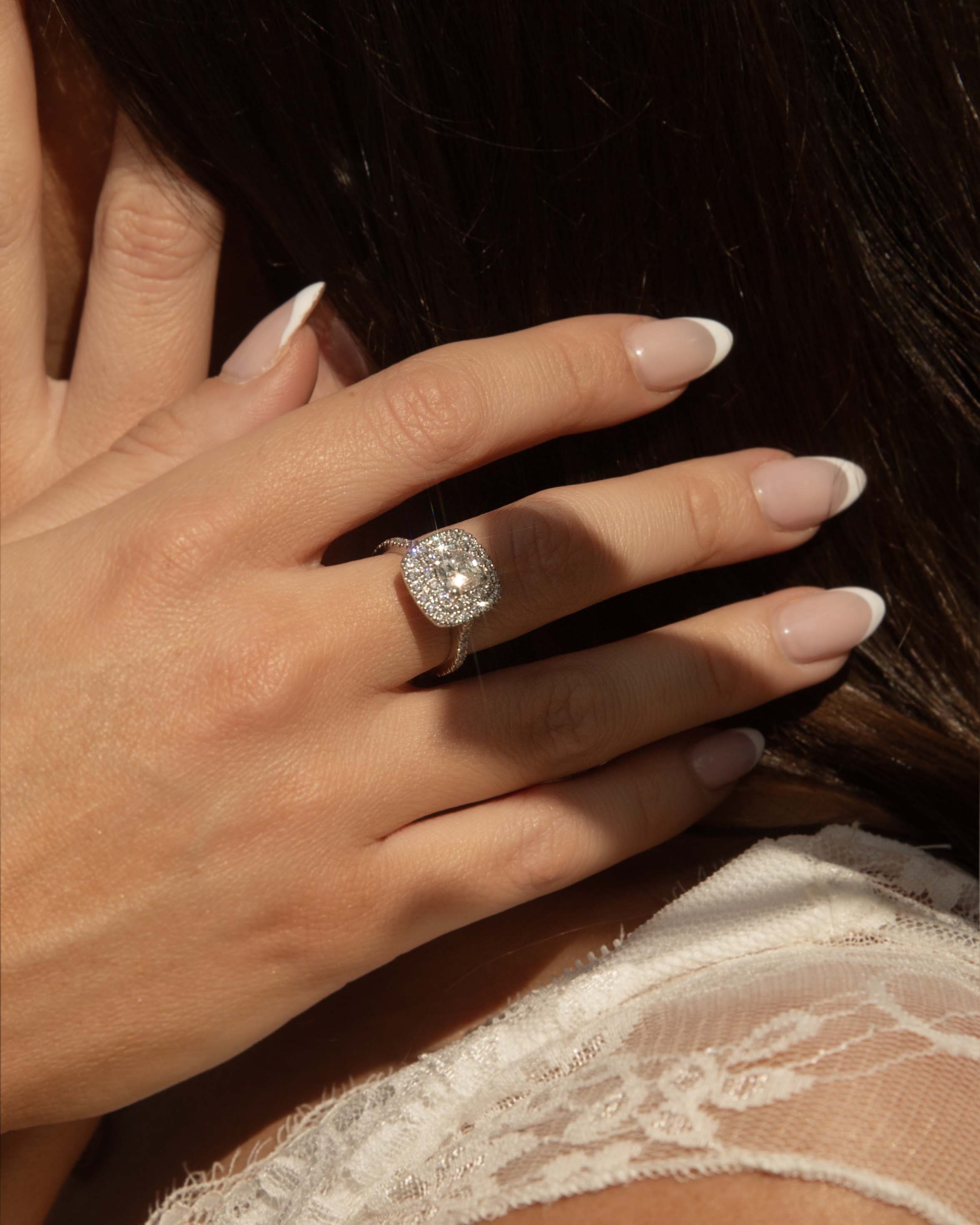 Brienne GIA Certified Cushion Cut Diamond Double Halo Ring 18ct White Gold Rings Imperial Jewellery 