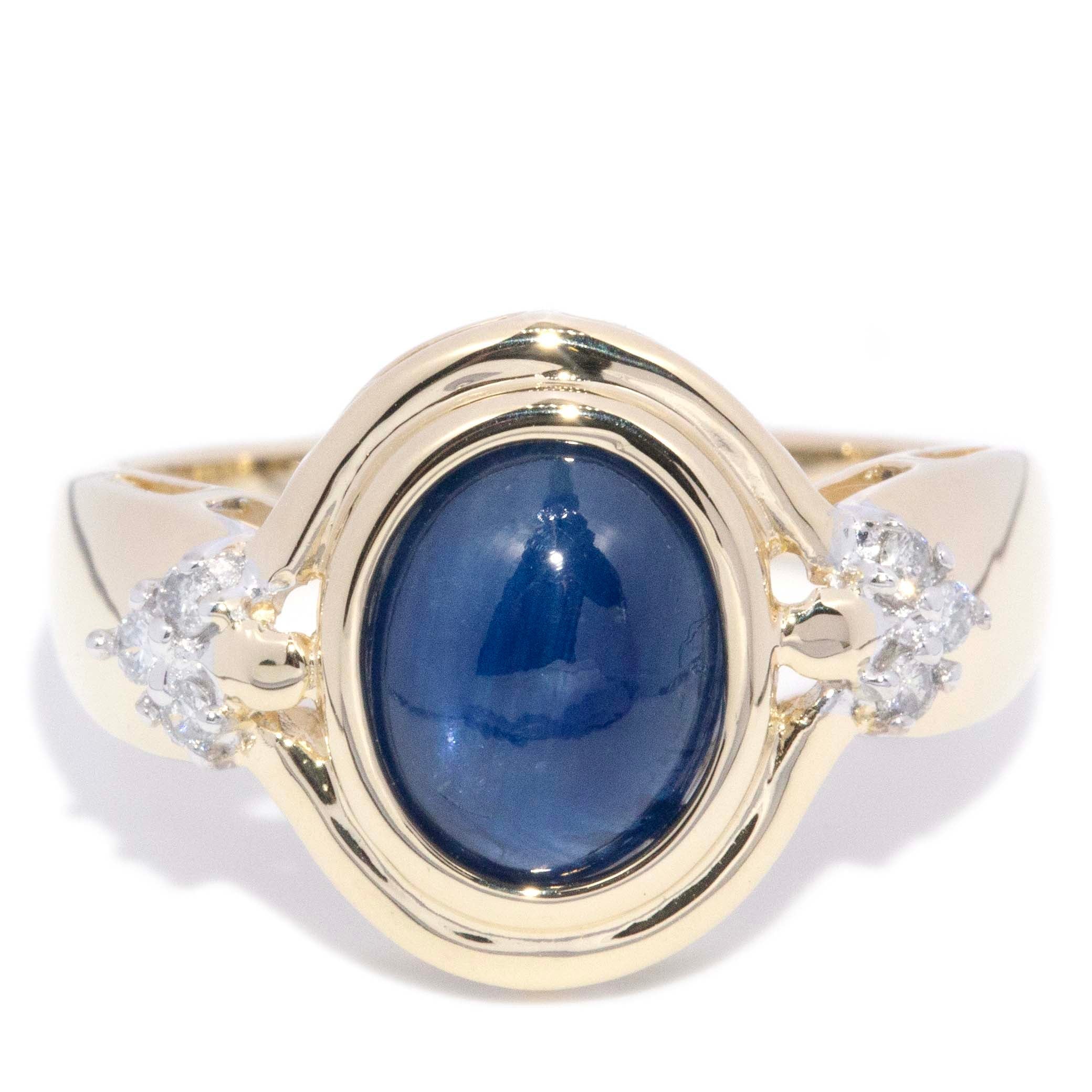 Briony 1980s Cabochon Sapphire Diamond Ring 14K Two Tone Gold Rings Anthology Jewellers 