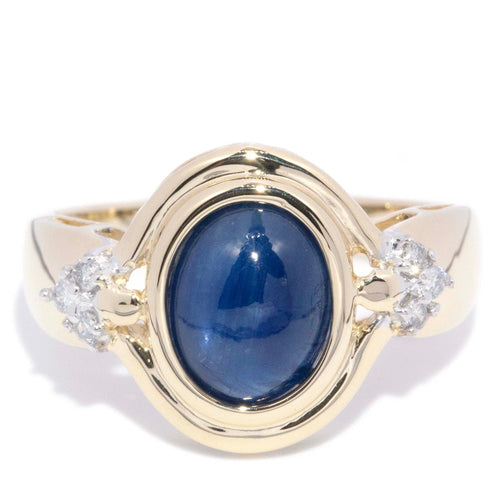 Briony 1980s Cabochon Sapphire Diamond Ring 14K Two Tone Gold
