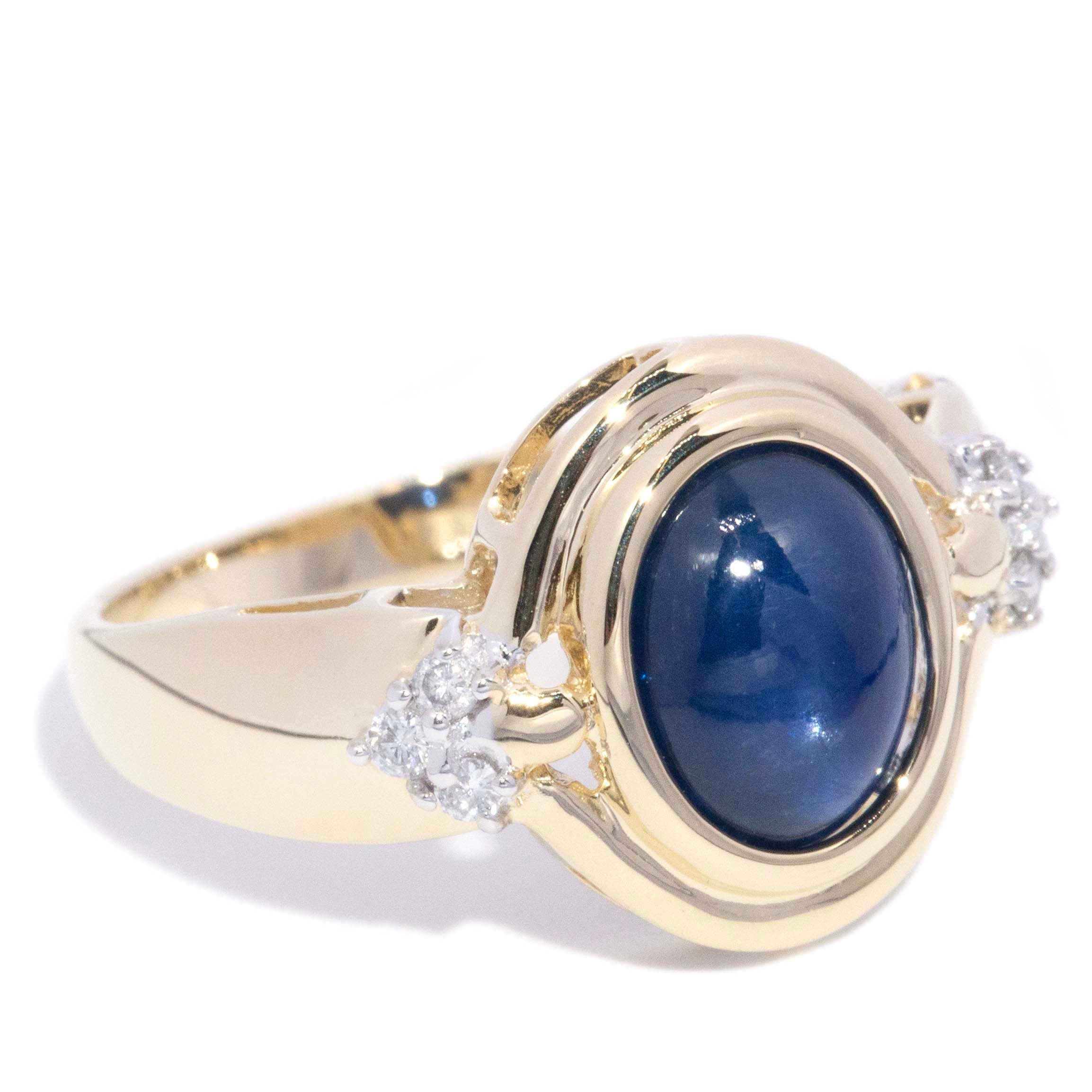 Briony 1980s Cabochon Sapphire Diamond Ring 14K Two Tone Gold Rings Anthology Jewellers 