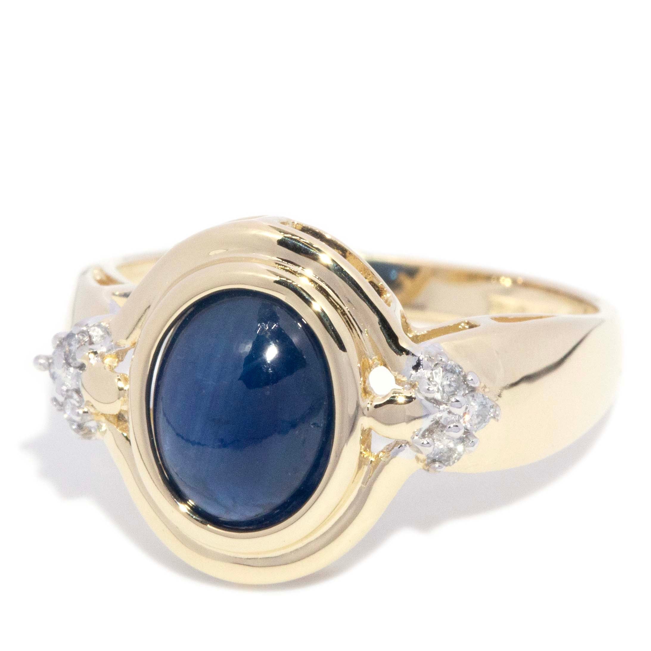 Briony 1980s Cabochon Sapphire Diamond Ring 14K Two Tone Gold Rings Anthology Jewellers 