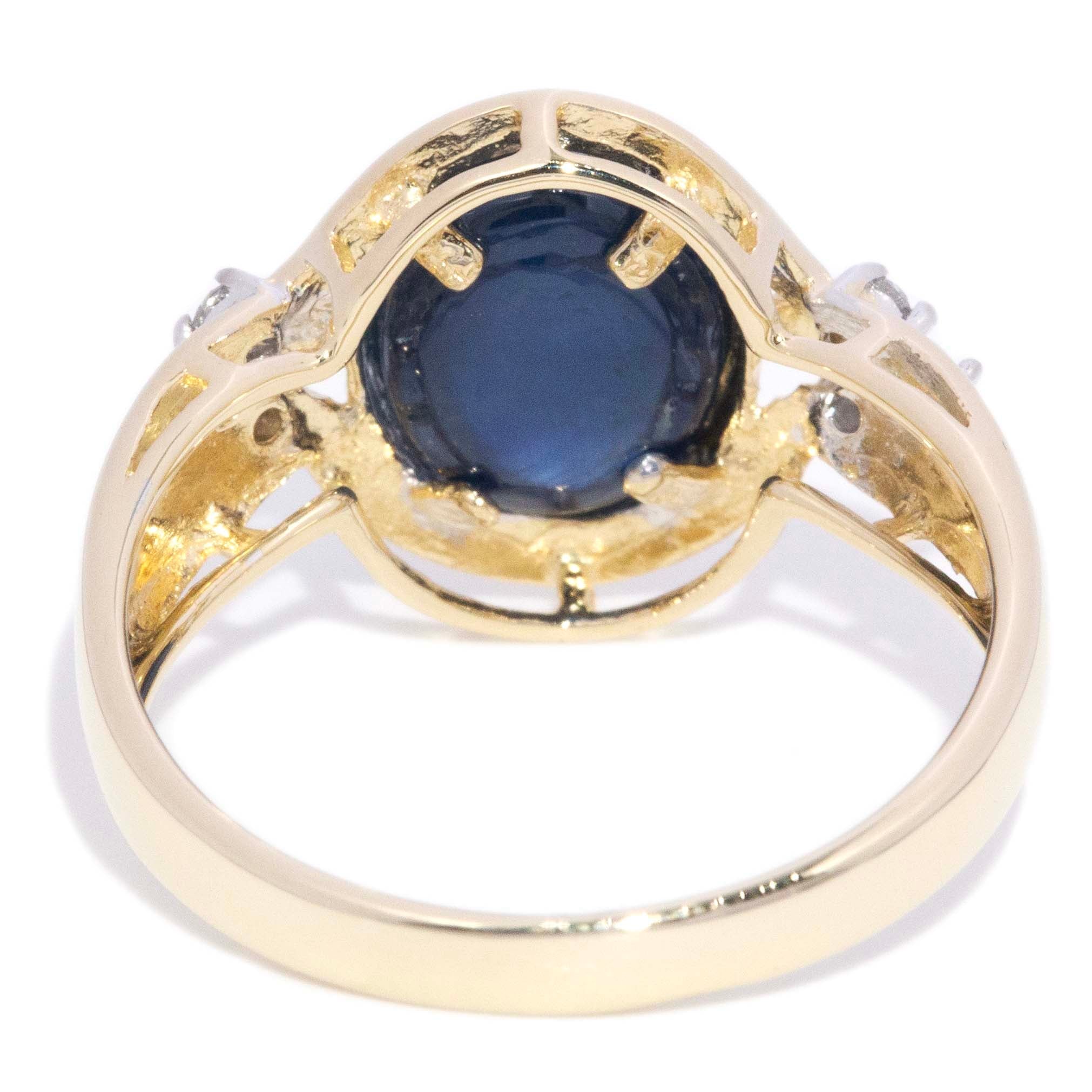 Briony 1980s Cabochon Sapphire Diamond Ring 14K Two Tone Gold Rings Anthology Jewellers 