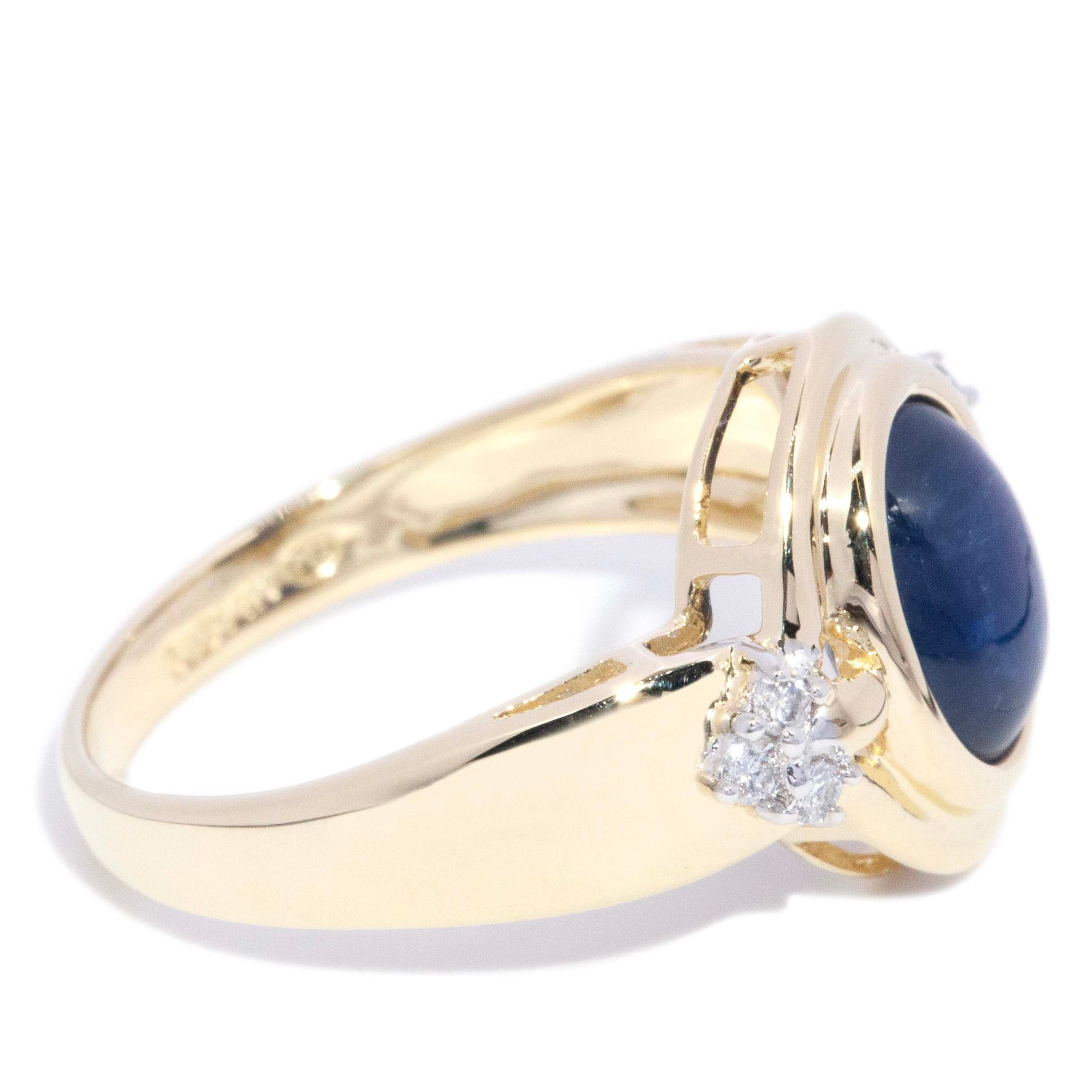 Briony 1980s Cabochon Sapphire Diamond Ring 14K Two Tone Gold Rings Anthology Jewellers 