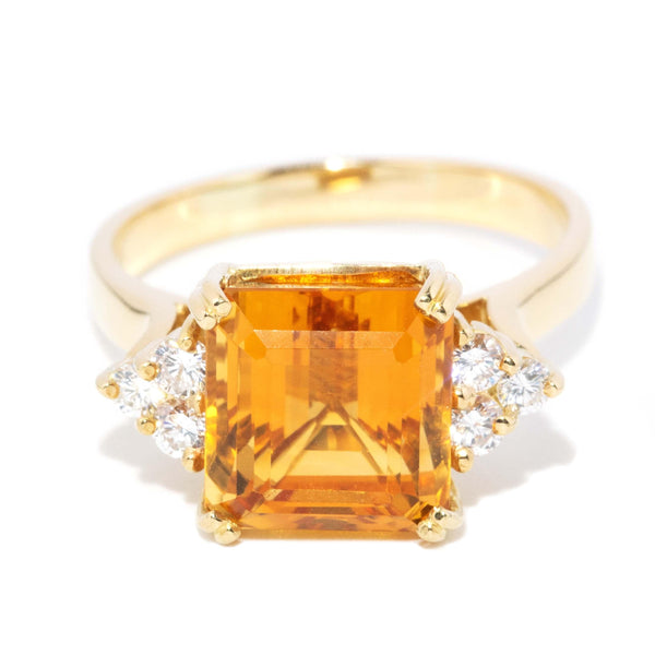 Vintage Circa 1990s Citrine & Diamond Cocktail Ring 18 Carat Yellow Gold