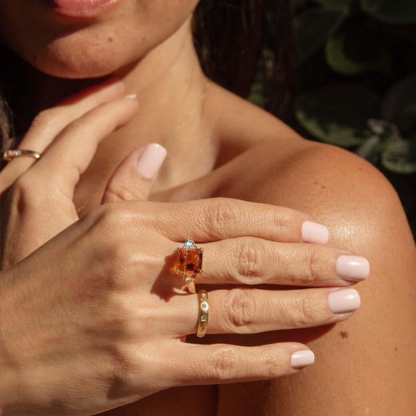 Vintage Circa 1990s Citrine & Diamond Cocktail Ring 18 Carat Yellow Gold