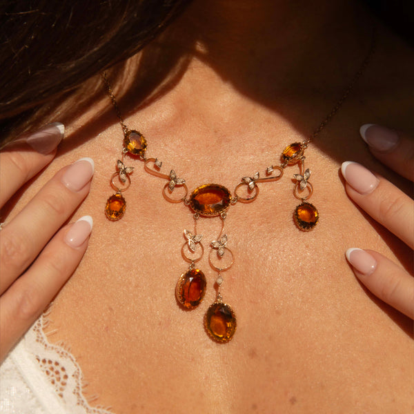 Caitlin Antique Citrine & Seed Pearl Necklace 9ct Rose Gold Pendants/Necklaces Imperial Jewellery 