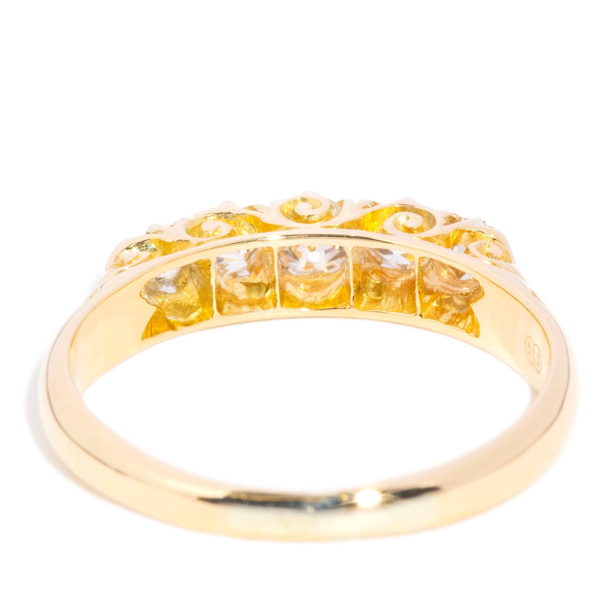 Callie Vintage Circa 1990s Five Stone Old Cut Diamond Ring 18ct Yellow Gold Rings Imperial Jewellery 