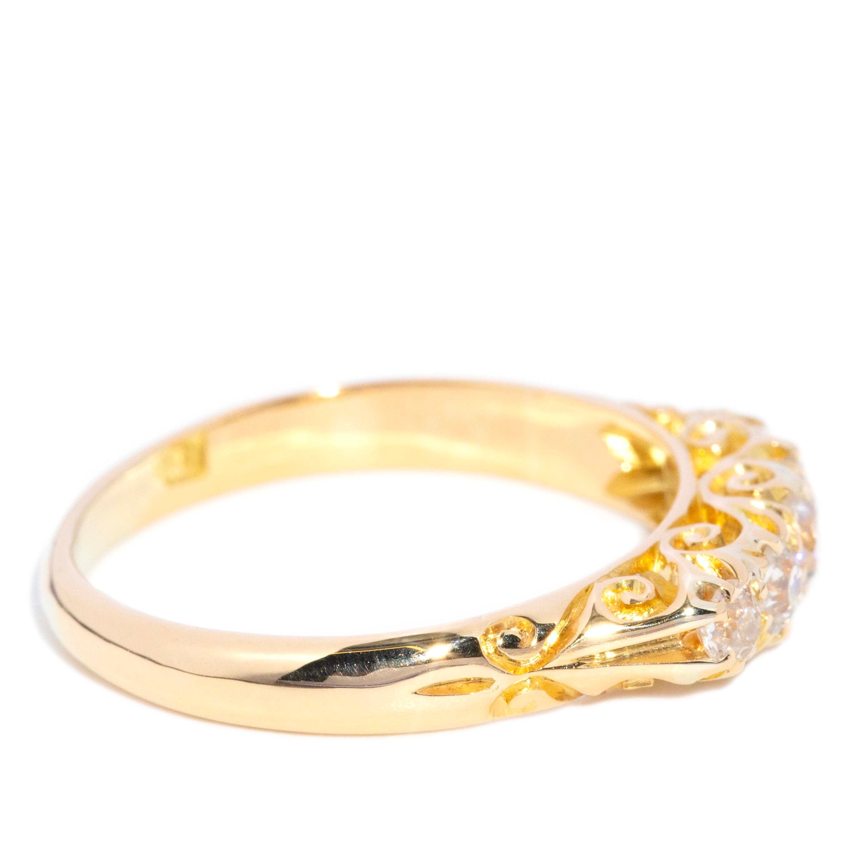 Callie Vintage Circa 1990s Five Stone Old Cut Diamond Ring 18ct Yellow Gold Rings Imperial Jewellery 