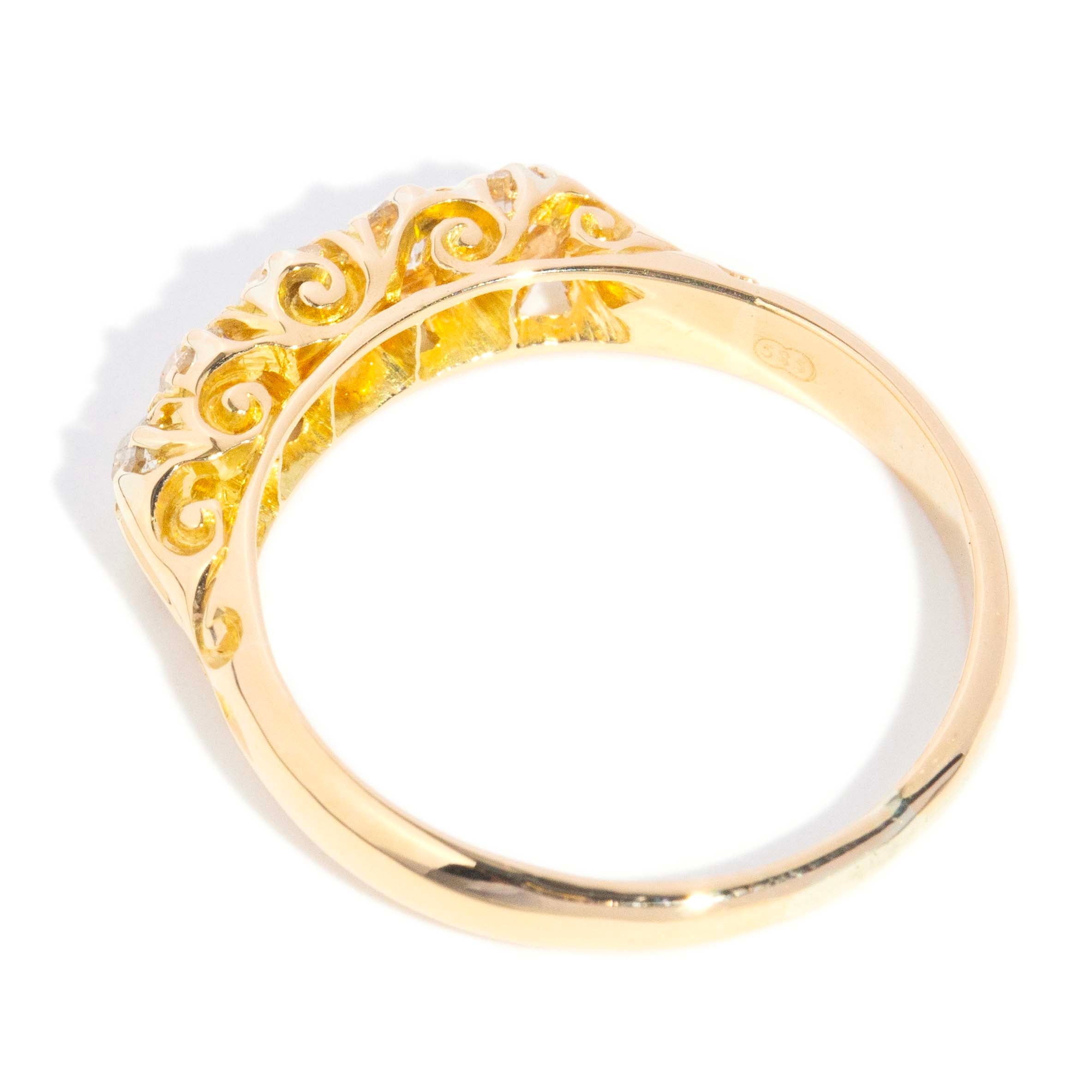 Callie Vintage Circa 1990s Five Stone Old Cut Diamond Ring 18ct Yellow Gold Rings Imperial Jewellery 