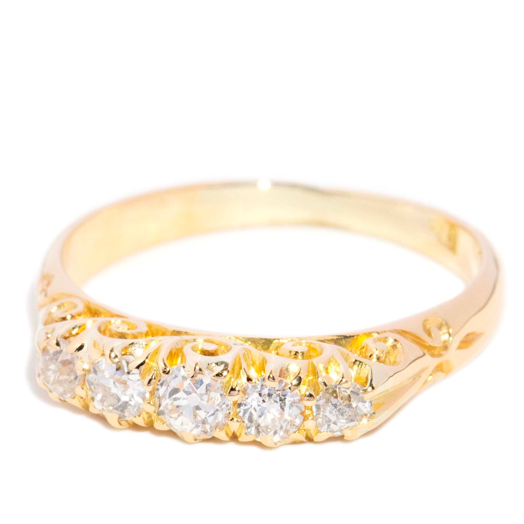 Callie Vintage Circa 1990s Five Stone Old Cut Diamond Ring 18ct Yellow Gold Rings Imperial Jewellery 