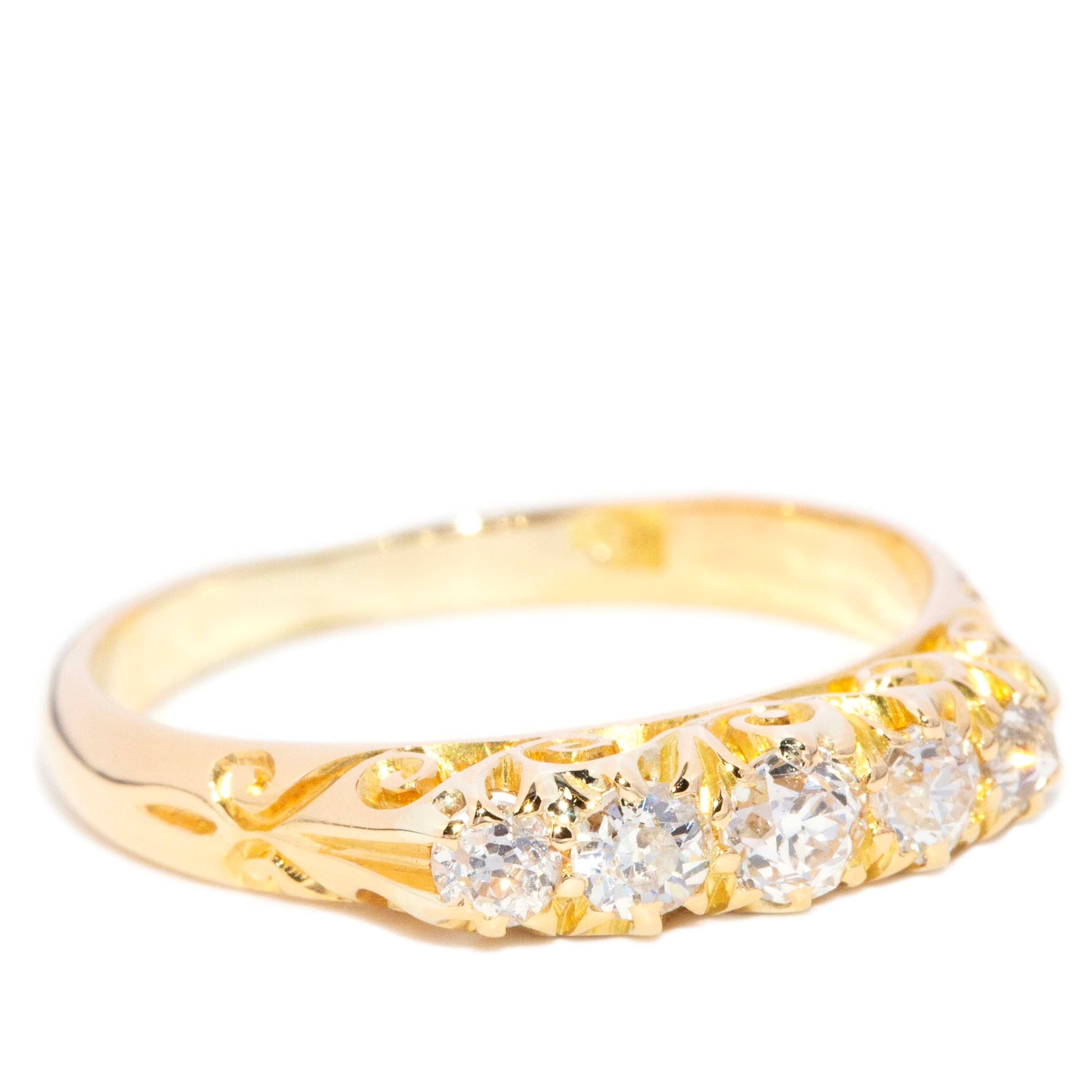Callie Vintage Circa 1990s Five Stone Old Cut Diamond Ring 18ct Yellow Gold Rings Imperial Jewellery 