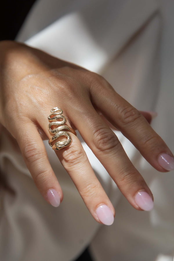 Vintage Circa 1970s Coiled Snake Ring 9 Carat Yellow Gold