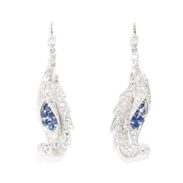 Antique Art Nouveau Sapphire & Diamond Earrings 18 Carat Gold