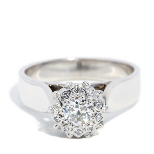 Carly 1970s Diamond Cluster Ring 18K White Gold TDW 0.50ct