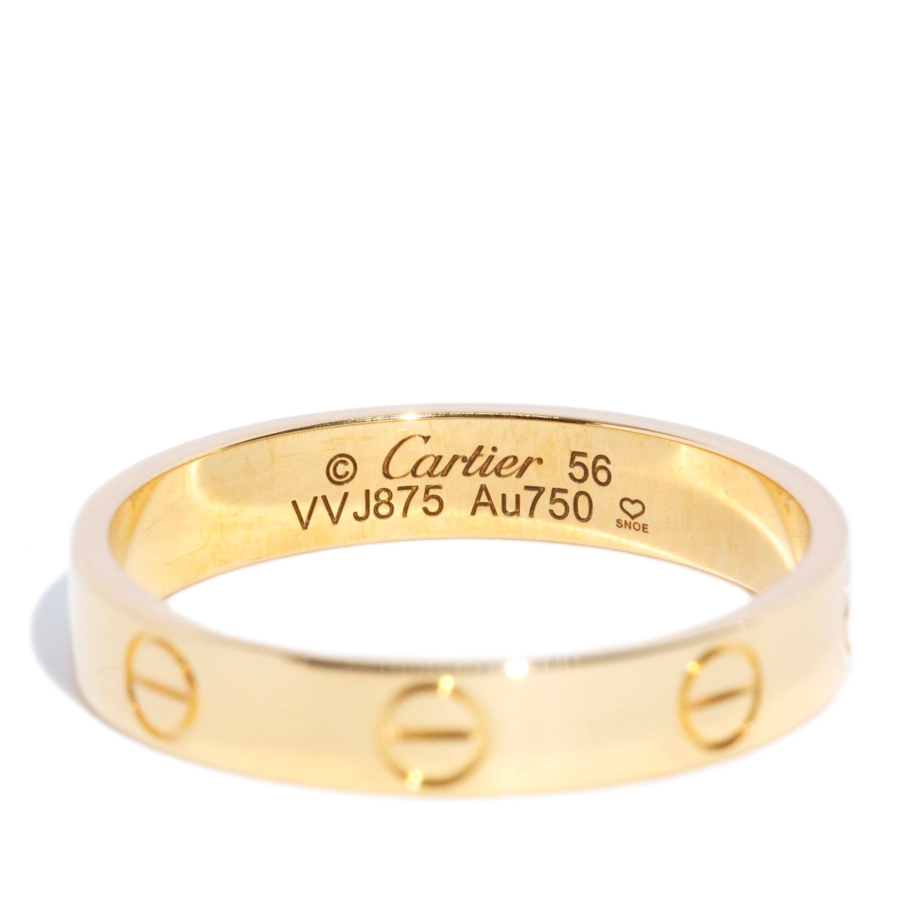 Cartier Love Collection Flat Band Ring 18ct Yellow Gold Hallmarked 3mm Wide Rings Imperial Jewellery 