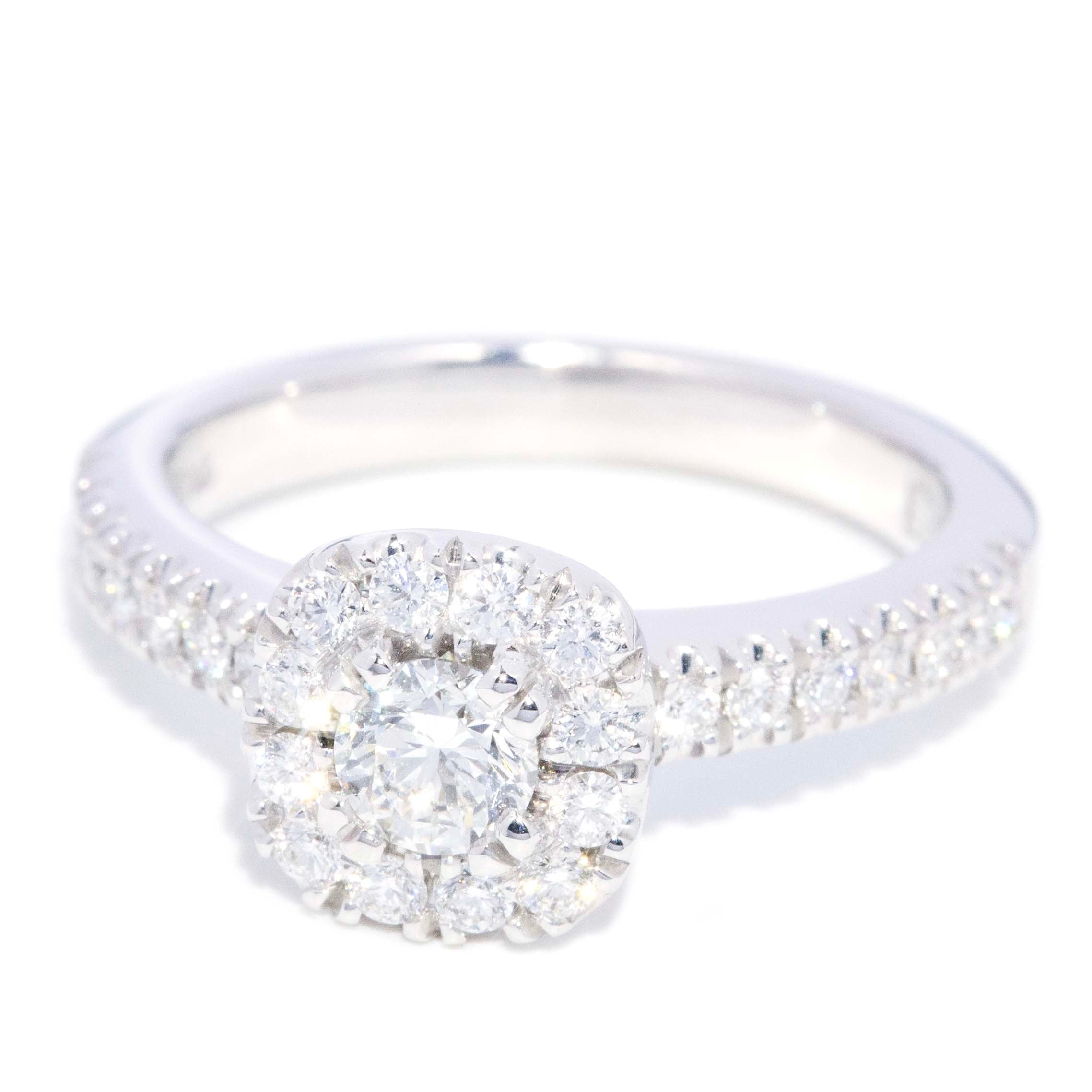 Cassandra Diamond Cushion Shaped Halo Ring 18K White Gold Rings Anthology Jewellers 