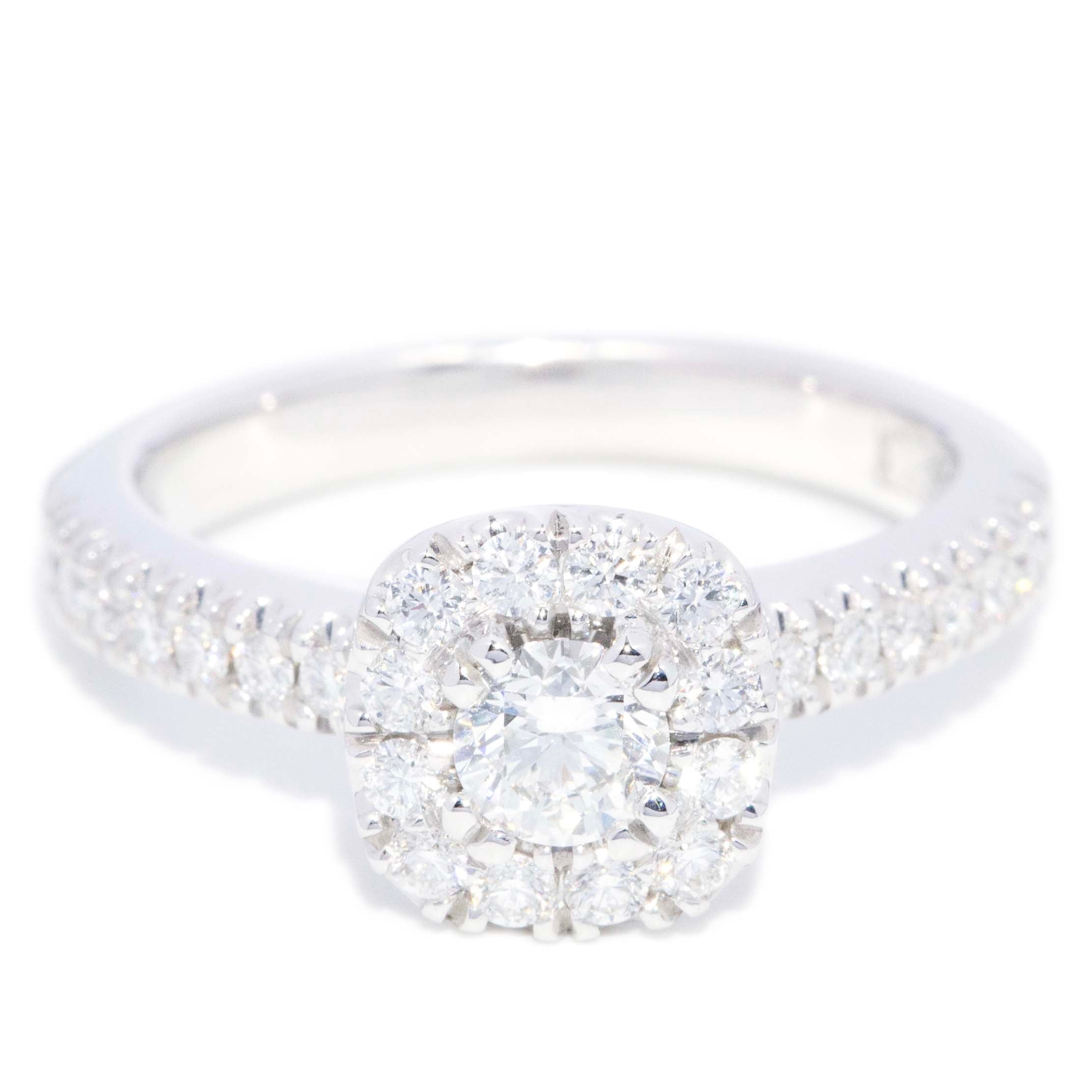 Cassandra Diamond Cushion Shaped Halo Ring 18K White Gold Rings Anthology Jewellers 