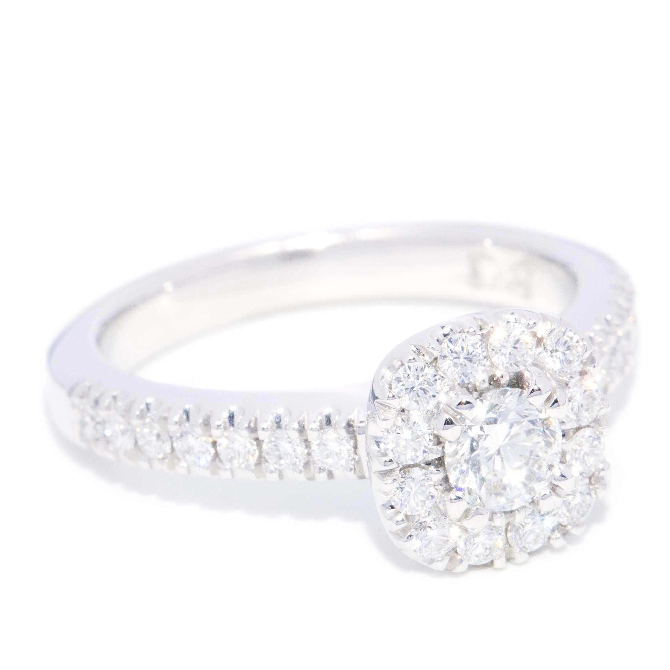 Cassandra Diamond Cushion Shaped Halo Ring 18K White Gold Rings Anthology Jewellers 
