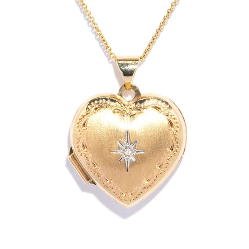 Celine 1980s Textured Diamond Heart Pendant 9K Yellow Gold