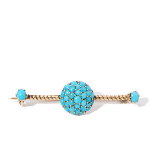 Antique Victorian Era Turquoise Brooch 12 Carat Yellow Gold