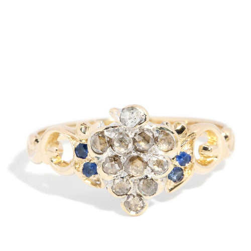Charlie Antique 1920s Sapphire Diamond Ring 15K Two Tone Gold