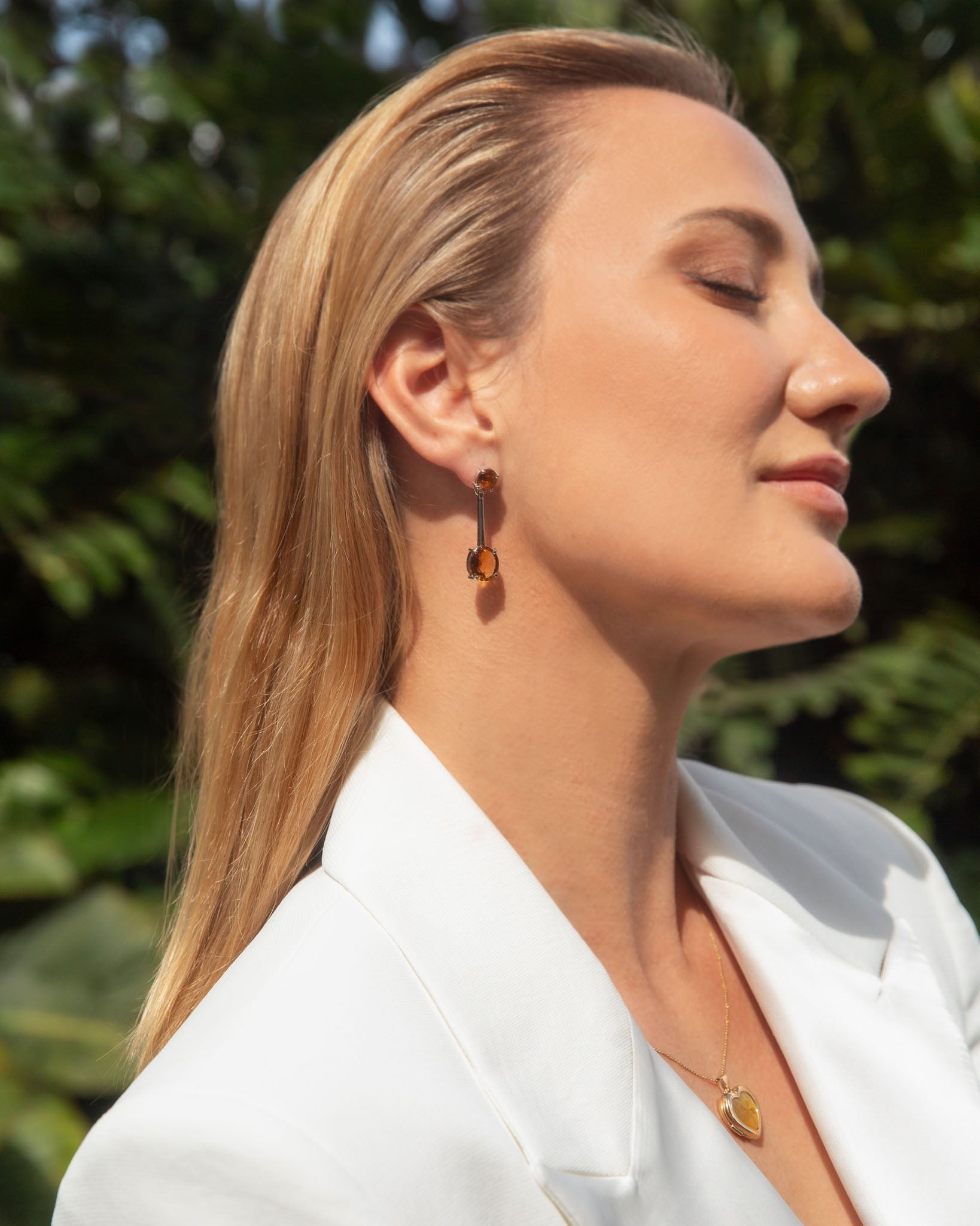 Charlize Deep Orange Citrine Drop Earrings 9K White Gold Earrings Anthology Jewellers 