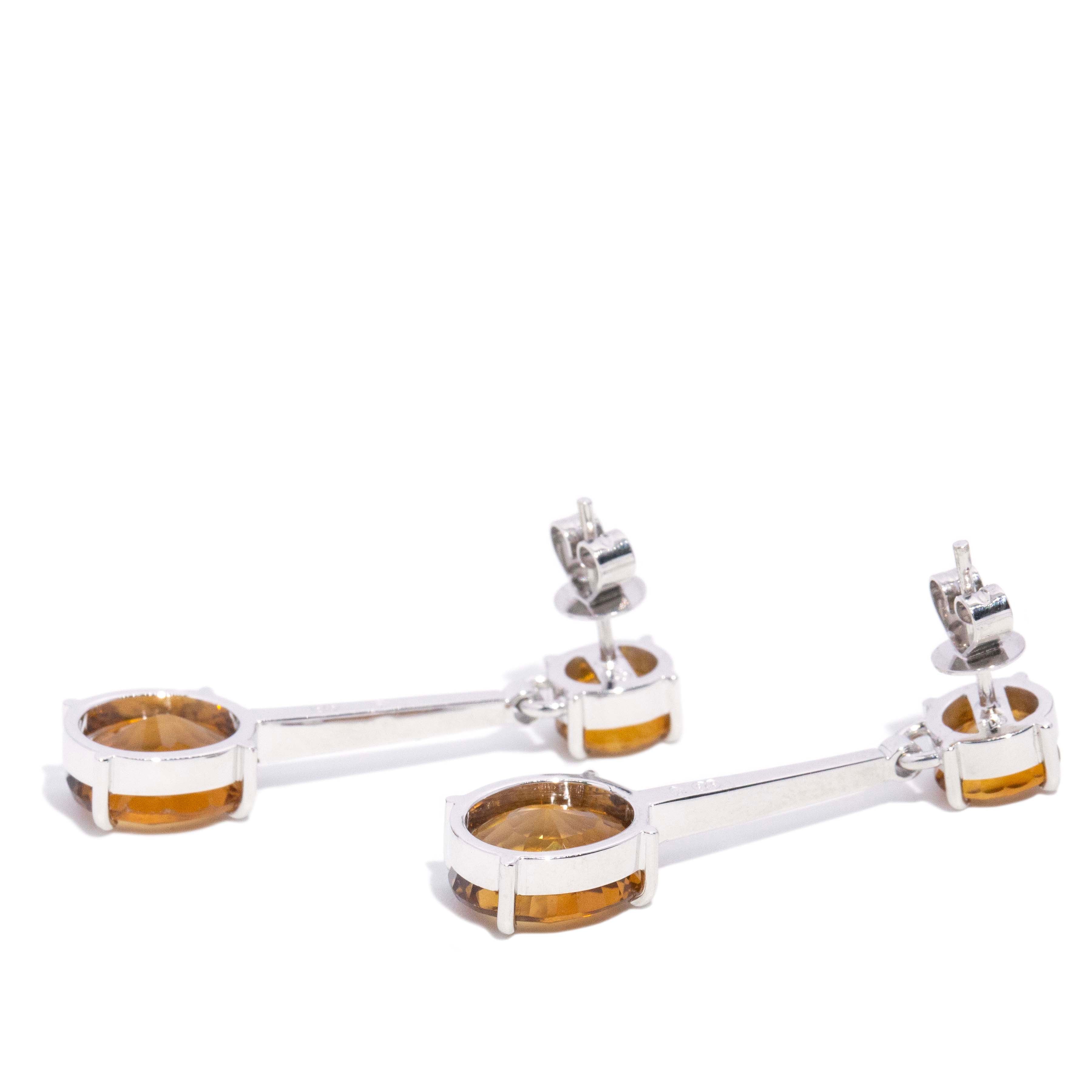 Charlize Deep Orange Citrine Drop Earrings 9K White Gold Earrings Anthology Jewellers 